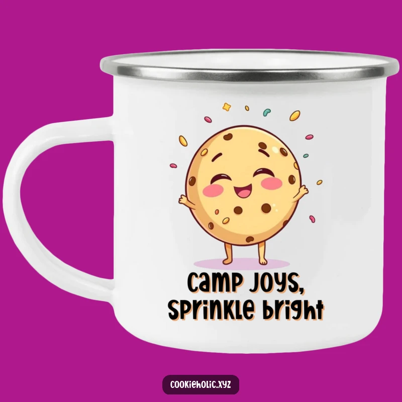 Funny Giggling Cookie Enamel Camping Mug: Sip Joyful Adventures