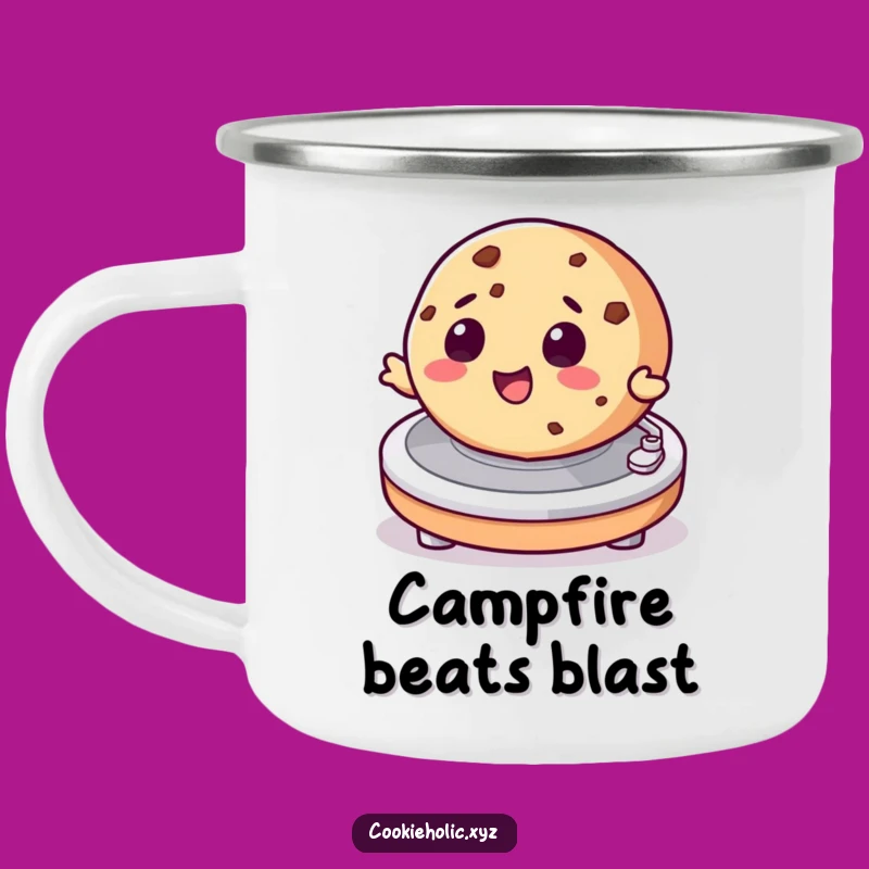 Funny Spinning Cookie Camping Mug: Adventure Beats and Hot Drinks