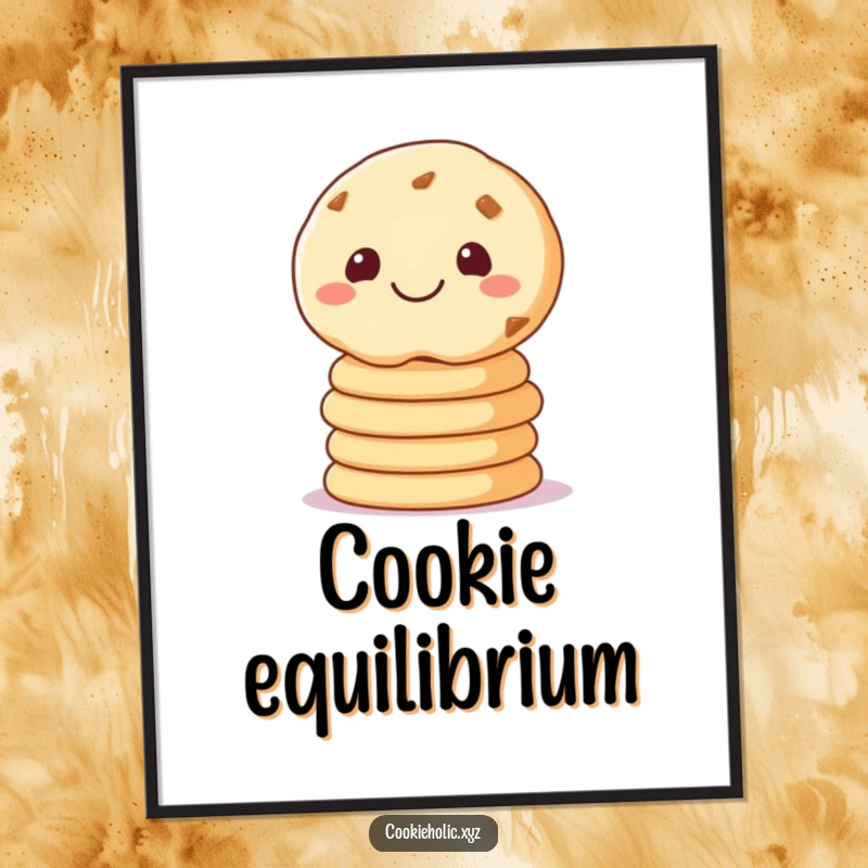 Funny digital art print of a sugar cookie balancing cookies, perfect for adding instant sweet humor to decor.