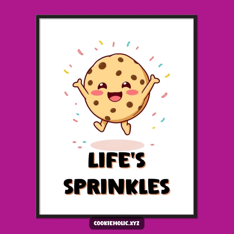 Funny Cookie Leaping Sprinkles Poster: Joyful Wall Art, Perfect Humorous Gift