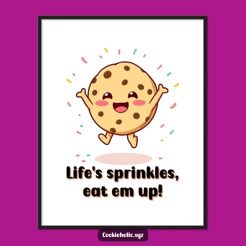 Funny Free Printable Wall Art: Happy Cookie Sprinkle Jump, Quirky Downloadable Decor
