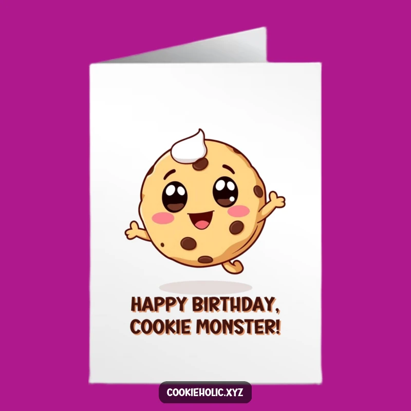 Free Printable Birthday Card: Whimsical Cookie leaps with joy, a fun downloadable gift!