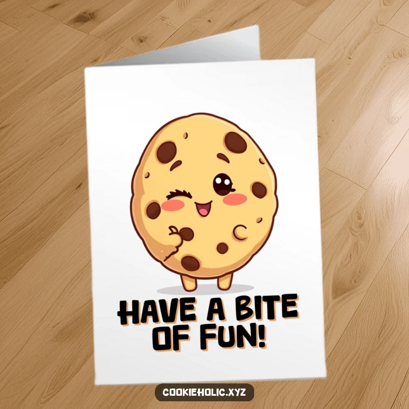 Funny Free Printable Birthday Card: Playfully Winking Cookie with a Bite Taken Out, Sending Cheeky Birthday Wishes.