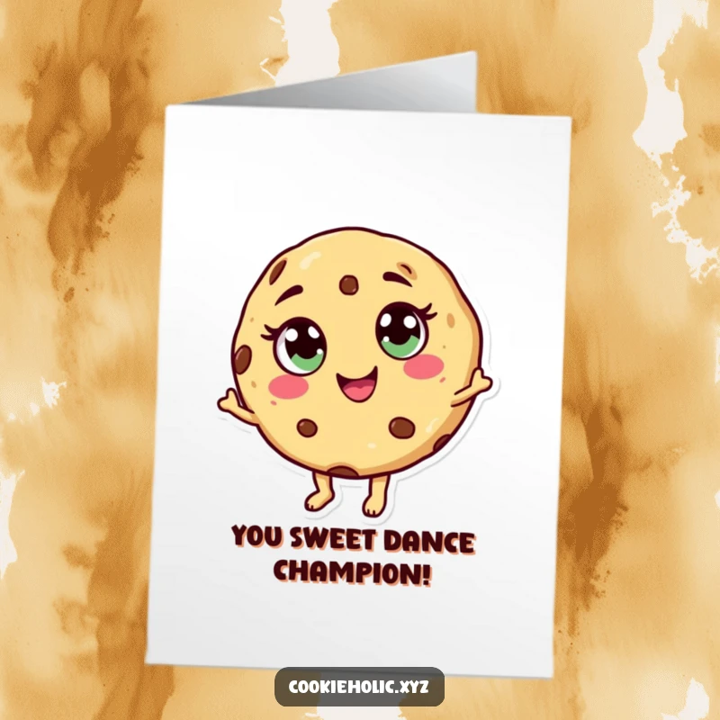 Funny Free Printable Congratulations Card: A Cookie with Candy Eyes Dancing Merrily, Celebrating Achievements with Gusto.