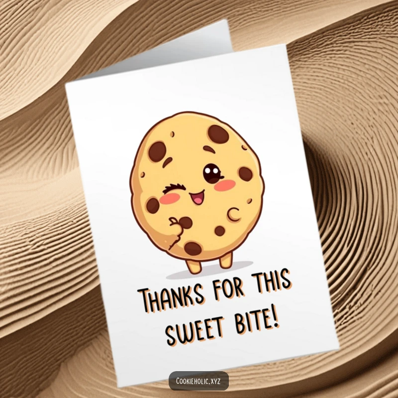 Funny Free Printable Thank You Card: A Cookie with a Taken Bite, Winking Playfully to Express Thanks.