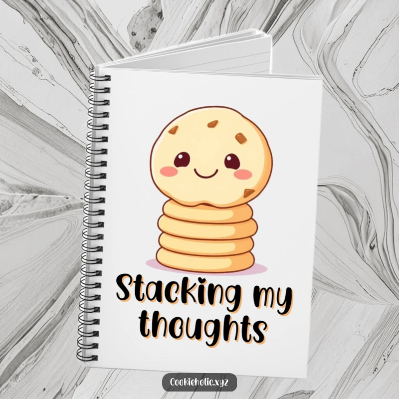 Funny notebook featuring a sugar cookie balancing cookies, perfect for note-taking with a sweet and humorous touch.