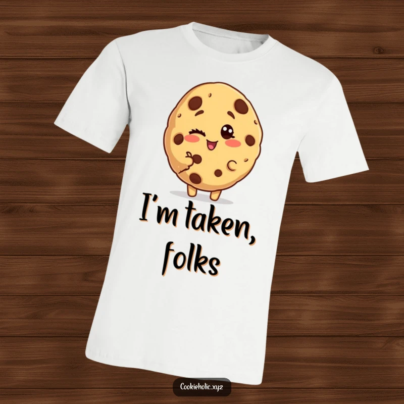 Funny bitten cookie t-shirt with a cookie character taking a bite out, giving a wink and a playful look.