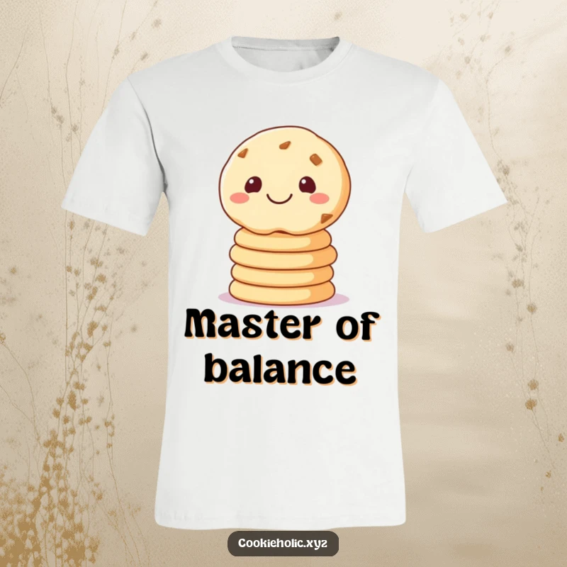 Funny t-shirt featuring a happy sugar cookie balancing three smaller cookies, perfect for expressing a sweet and skilled personality.